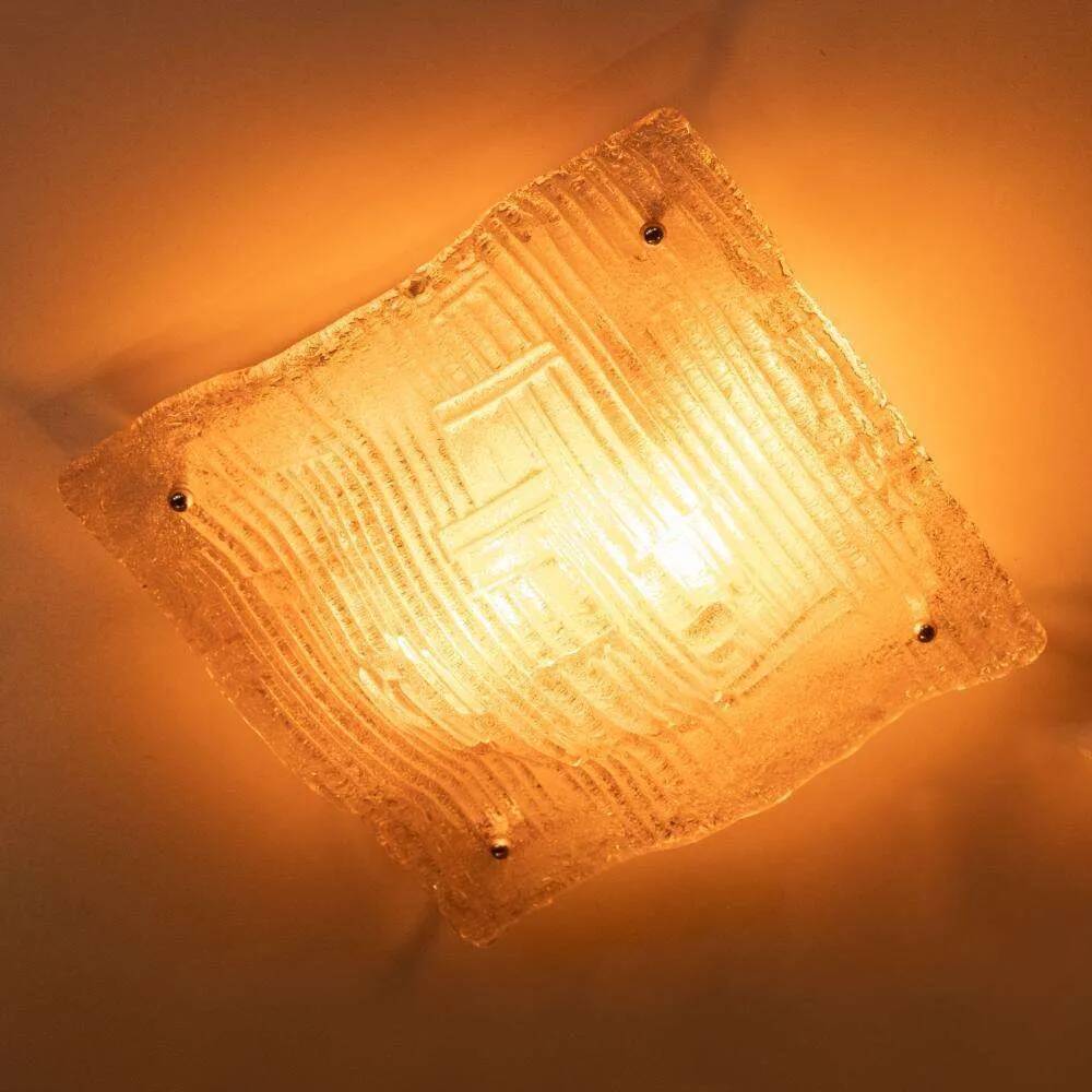 Space age curved glass ceiling light, vintage glass wall lamp.