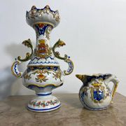 Small antique jug in faience from Les Sables d'Olonne, hand-painted.