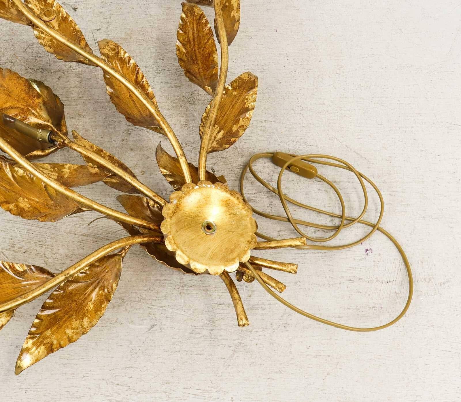 Hollywood Regency Hans Kögl Gilded Metal Floral Leaf Monumental Wall Sconce