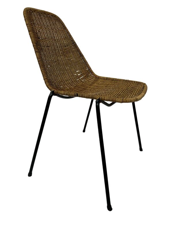 Chaise de bureau vintage en rotin Gian Franco Legler des années 1950