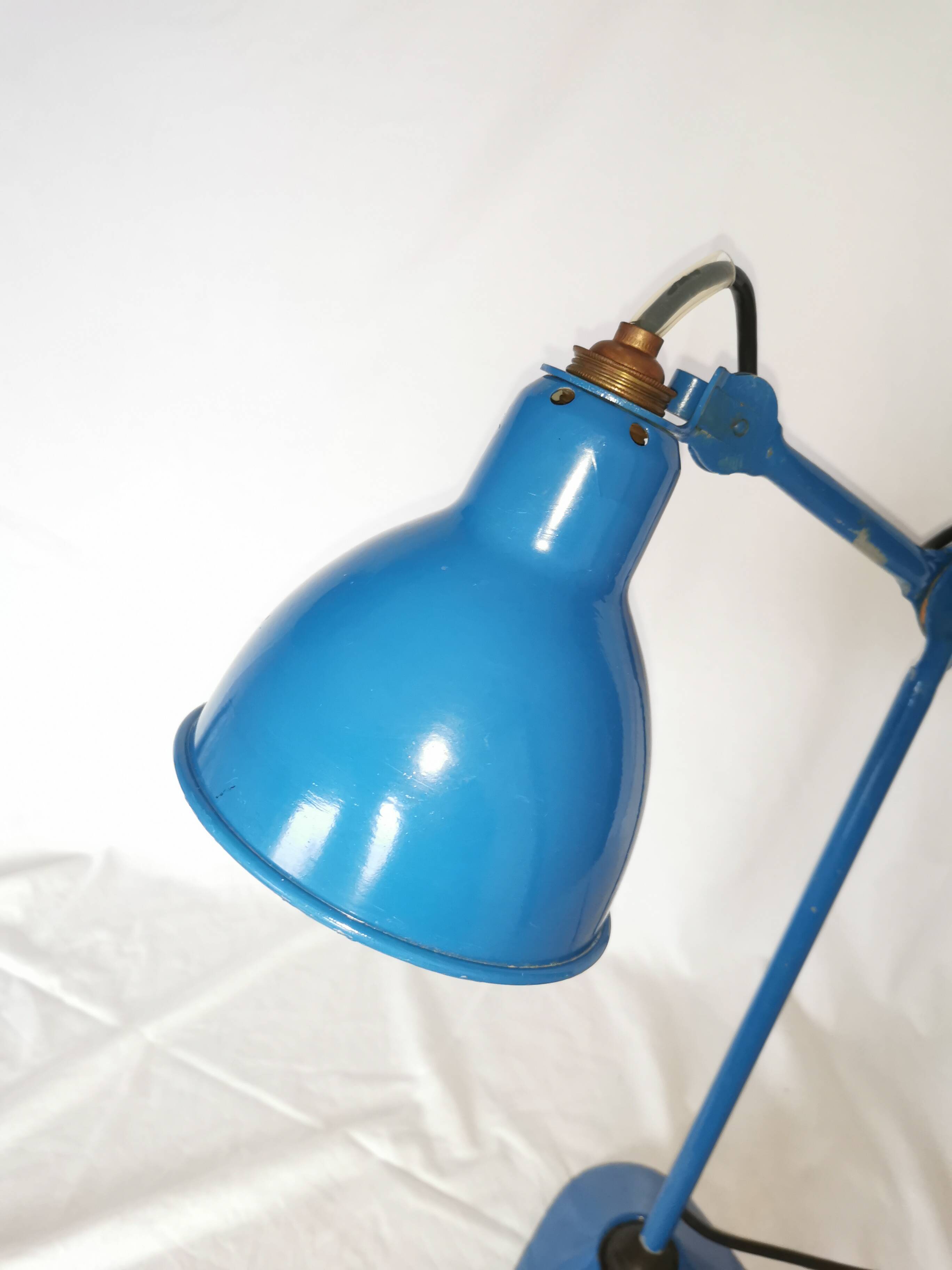RAVEL articulated lamp, model 205 blue, Bernard Albin Gras, Clamart, France, 1932