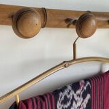 Large vintage wooden coat rack with 6 bamboo effect hooks L79