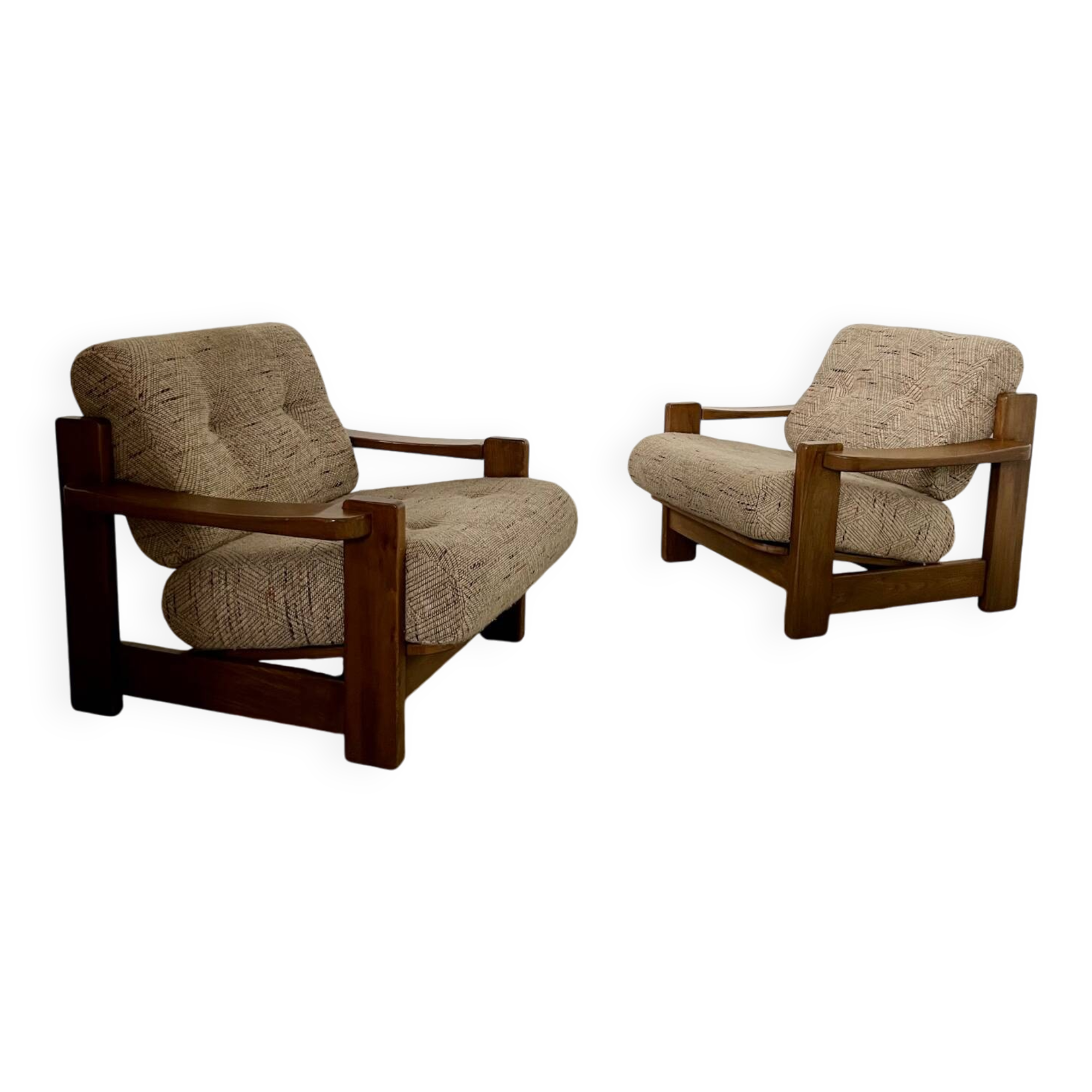 Lot 2 fauteuils en orme massif design maison regain des années 70 vintage