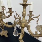 Paire de girandoles, candélabres, bronze, putti, cristal, 4 feux, pampilles, fin XIXème