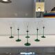 A Set of 6 Hand-blown Emerald Green Cobalt Blue Stem Champagne Flutes Art