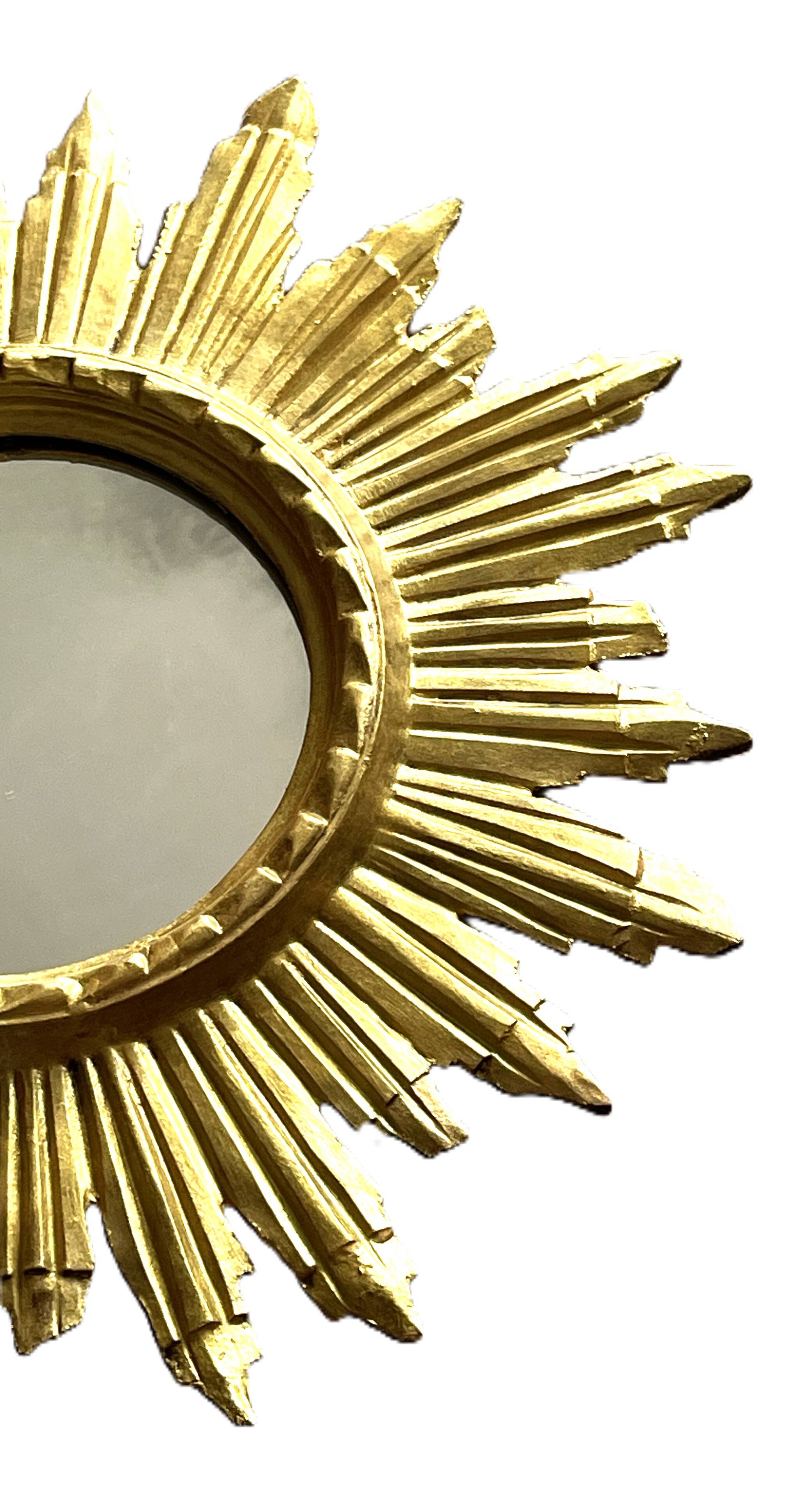golden wooden sun mirror - 48 cm