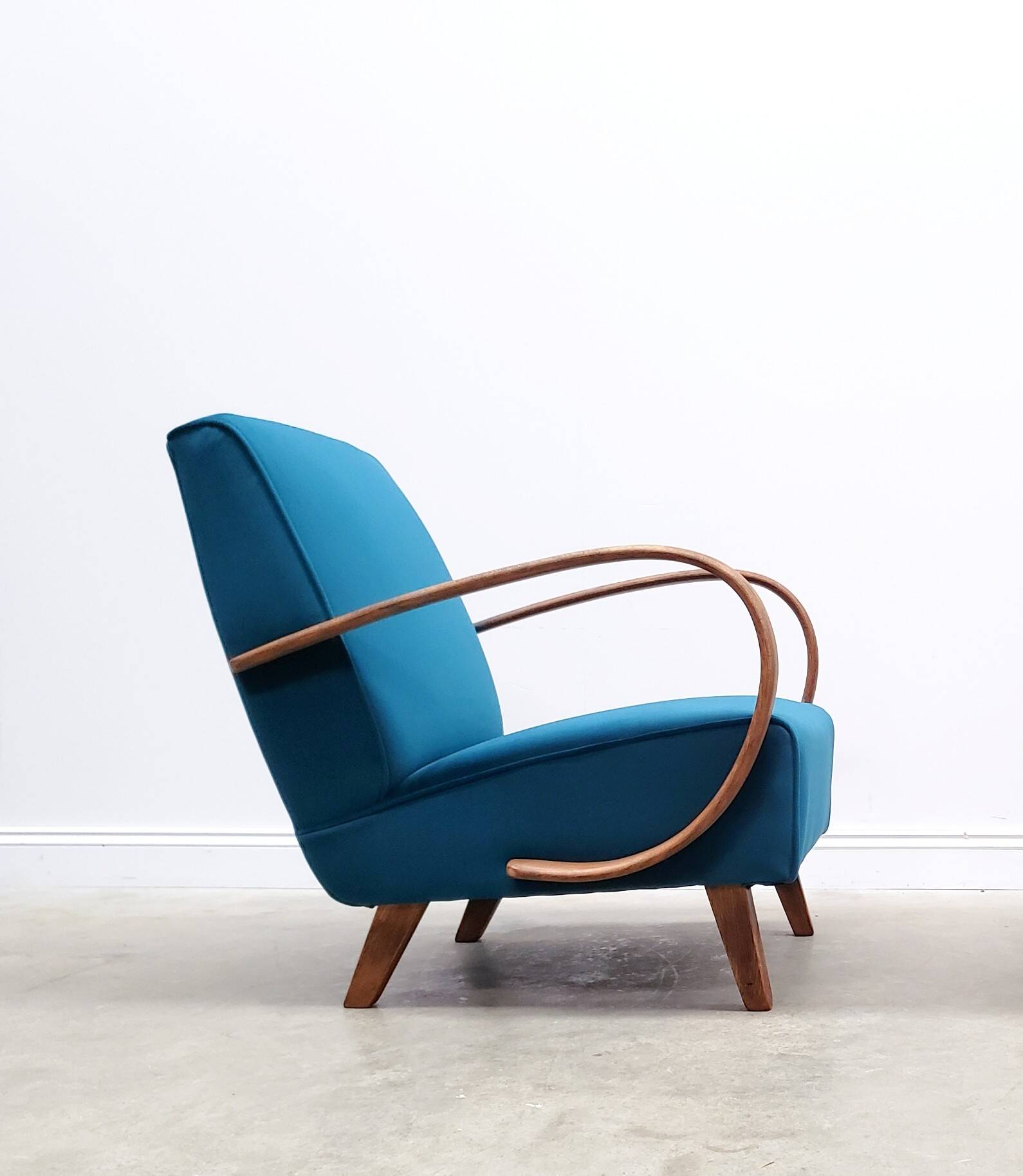 1930 Jindrich Halabala Bentwood Armchair in Teal Velvet