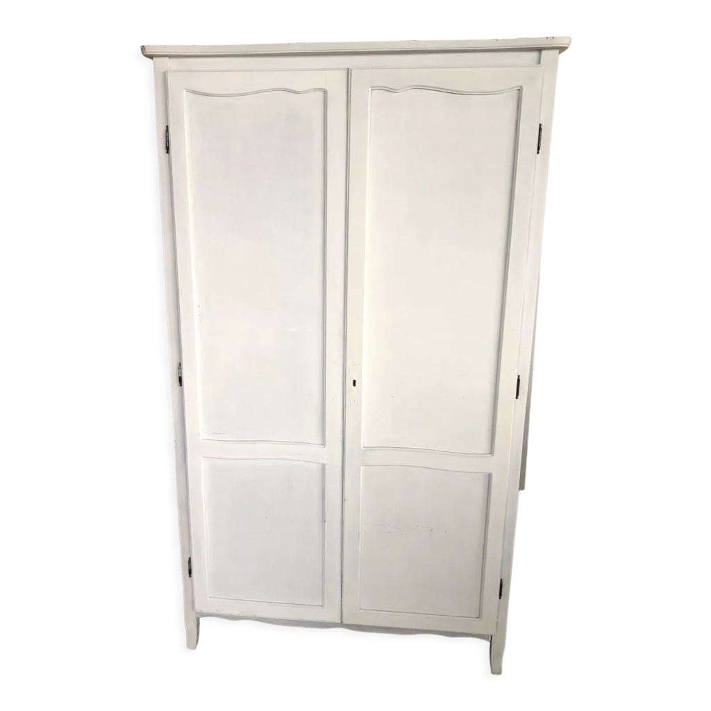 Armoire en bois blanche penderie et etageres Selency