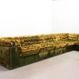 XL Woodstock Style Greenish Velvet Modular Sofa with Ottoman by Laauser 70s
