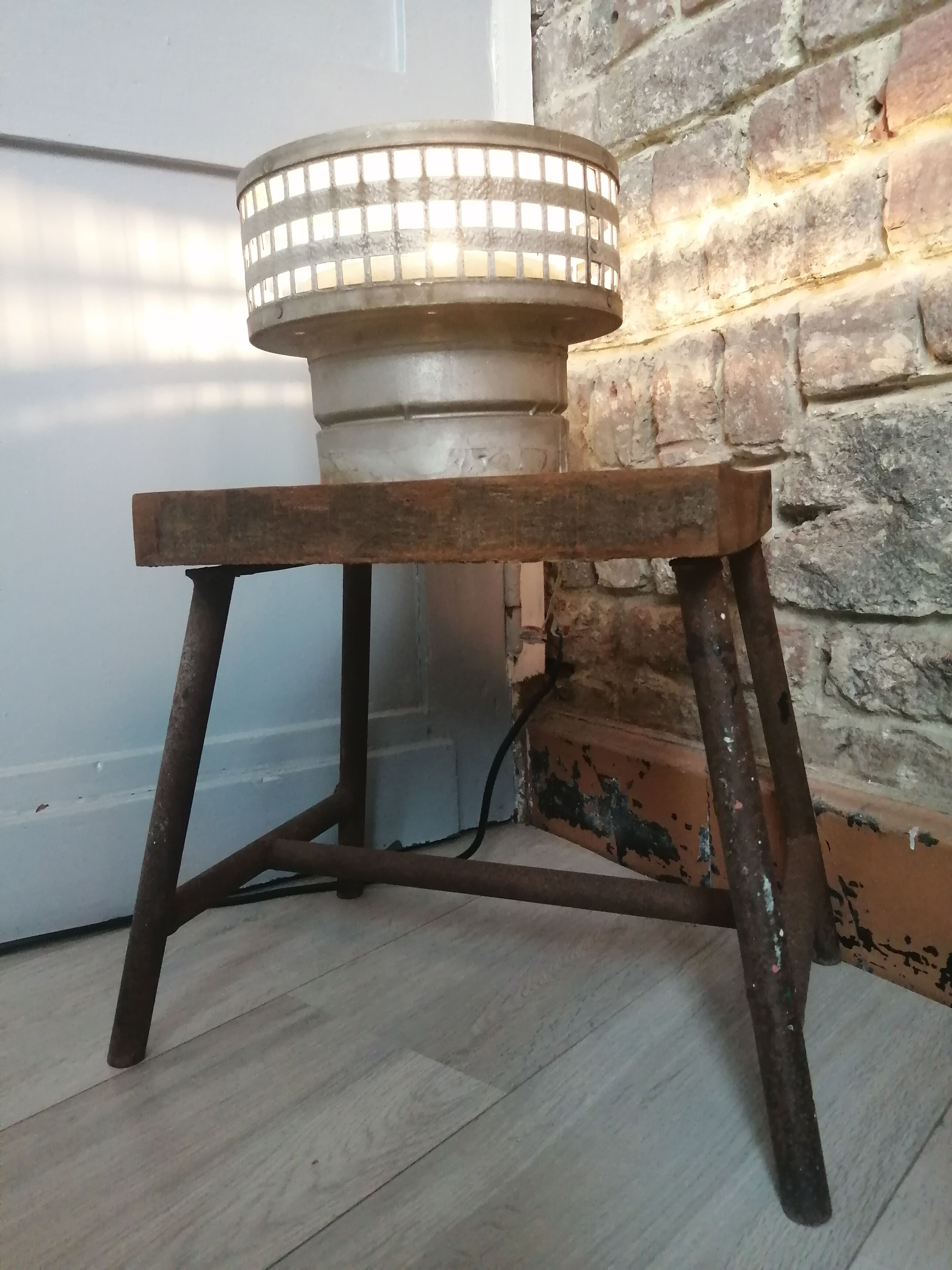 Old metal wooden stool