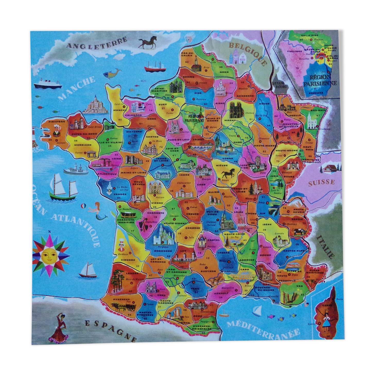 Wooden puzzle from the French departments in the 70s