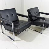 Hein Salomonson black leather lounge chairs 1968