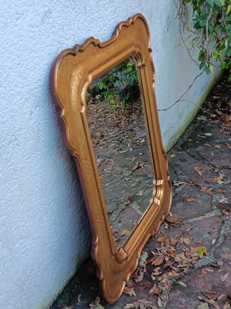 80s beveled gold mirror