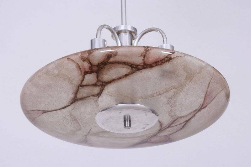 Art Deco Chandelier in Aluminium and Marbled Glass, Czech, 1940s