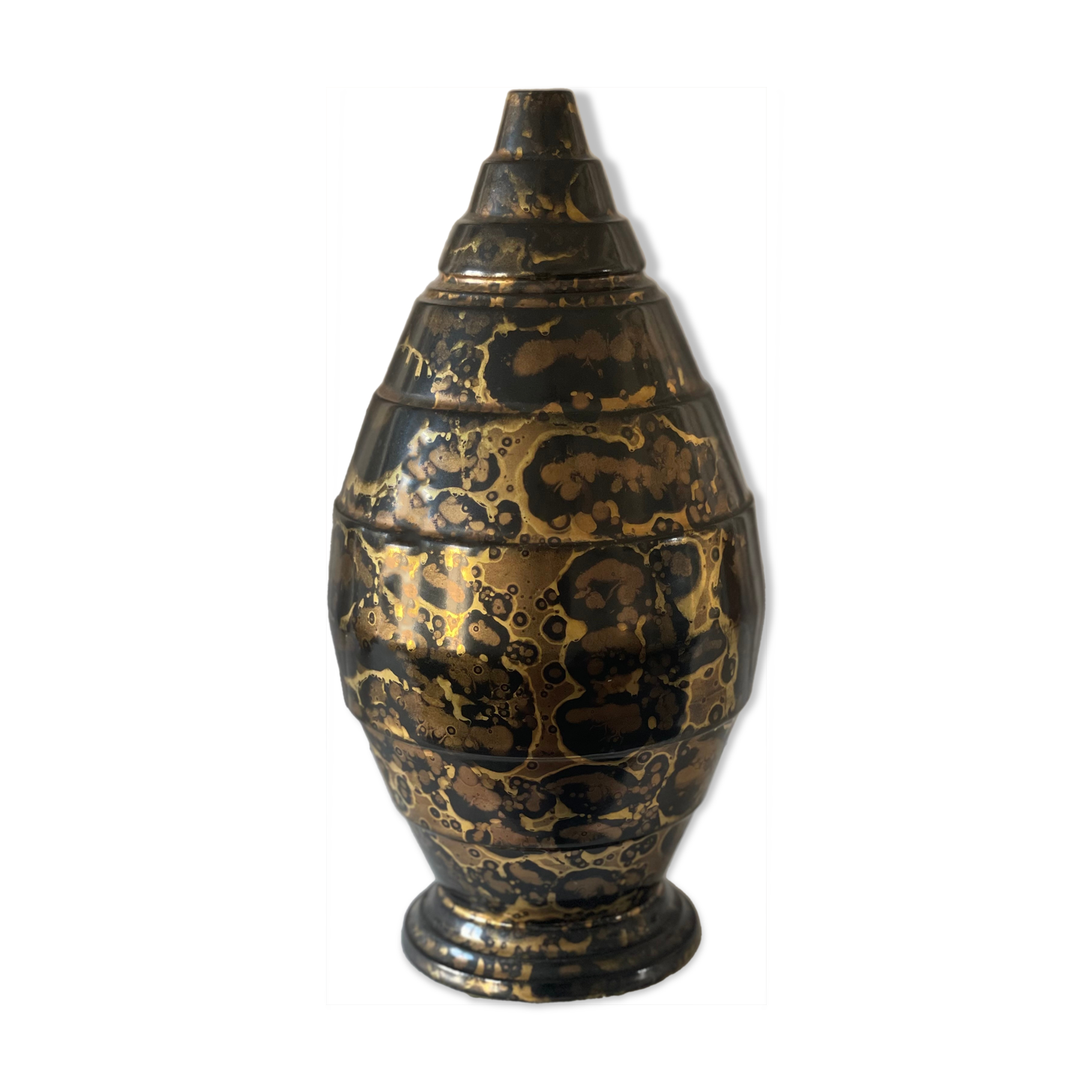Gold and platinum glazed ceramic vase by Lucien Brisdoux
