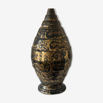 Vase en céramique émaillé or et platine de Lucien Brisdoux