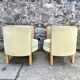 Pair of barrel-shaped armchairs in beech and almond green velvet by Maison Rosello