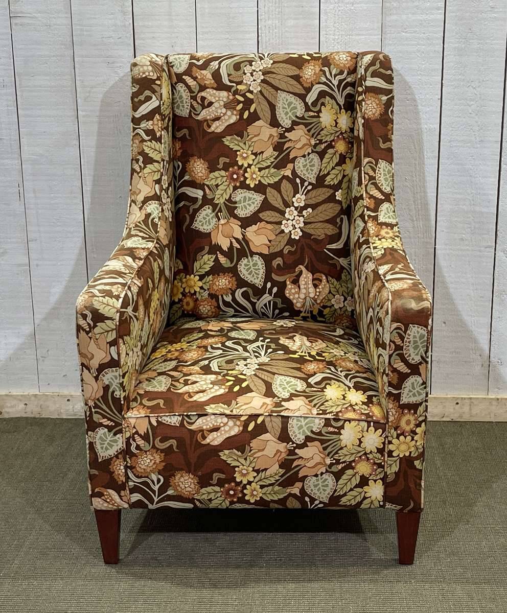 Fauteuil anglais des années 1930 à tissu fleurs