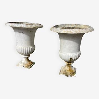 Pair of 19th century cast iron Medici vases