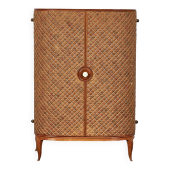 Mid Century Vintage, Mini Bar Cabinet with Floral Upholste, 1940s