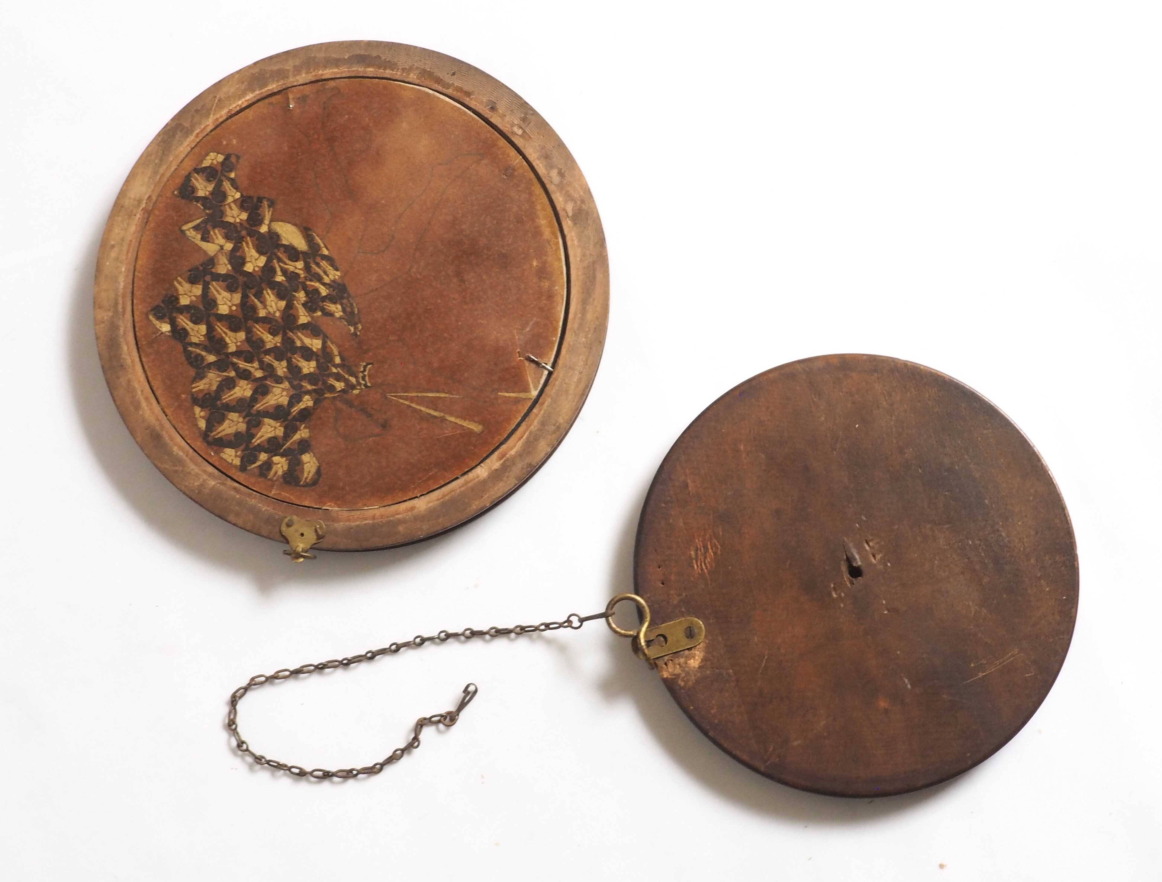Duo old round wooden mirrors