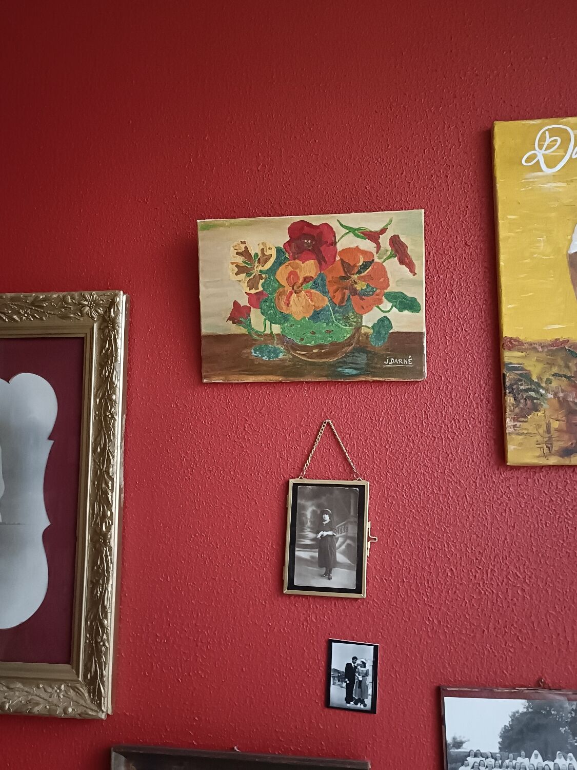 Canvas, cloth, bouquet of flowers, signature