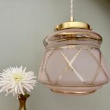 Vintage art deco globe pendant lamp in pink and gold glass