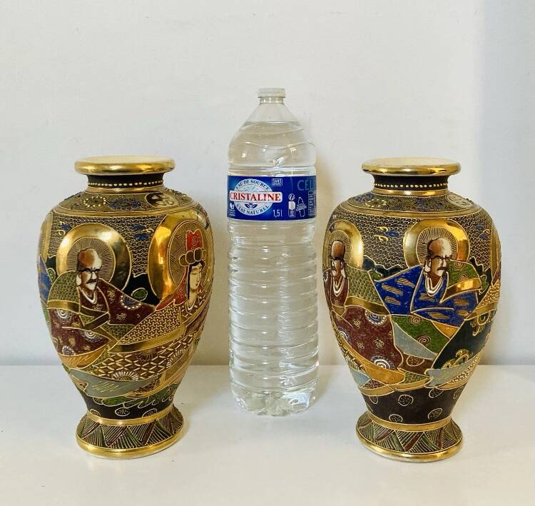 Baluster vases in polychrome earthenware, mid-20th century