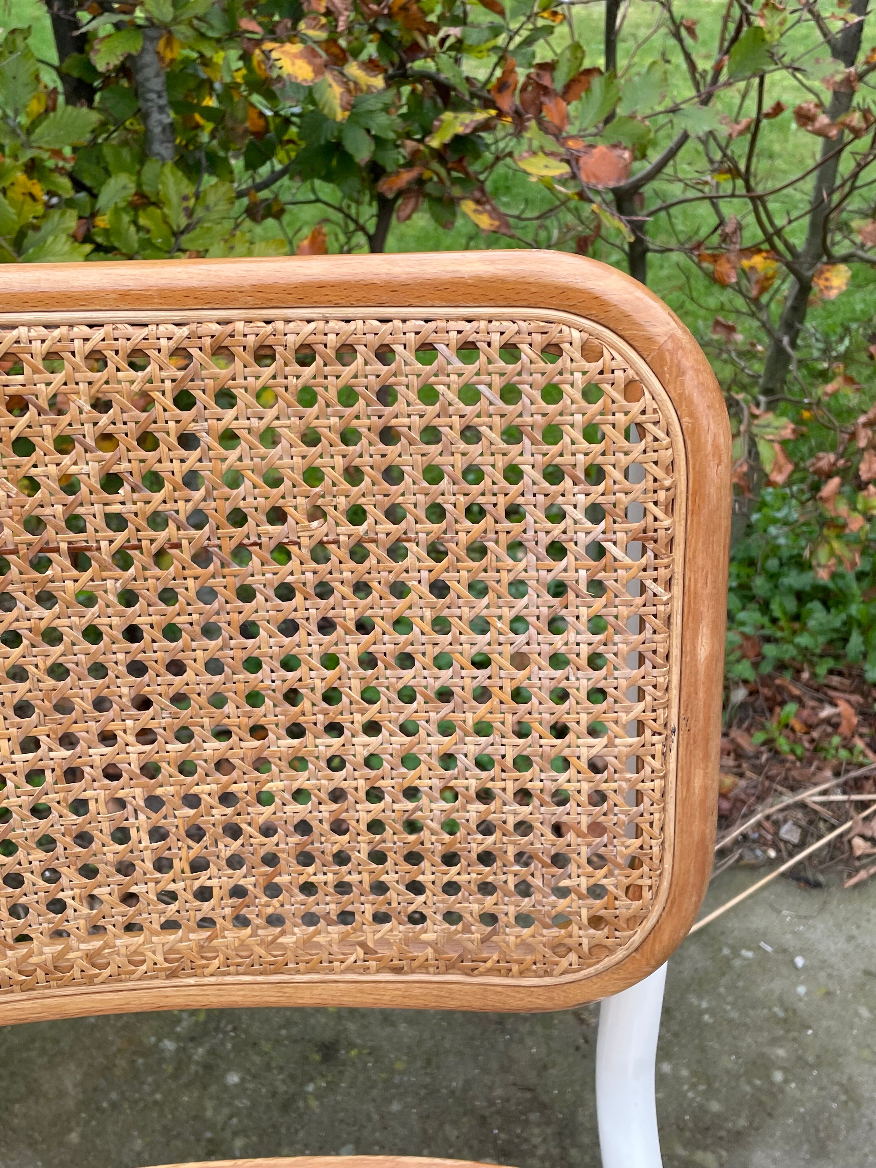 Chaise Cesca modèle b32 en blanc et bois par Marcel Breuer