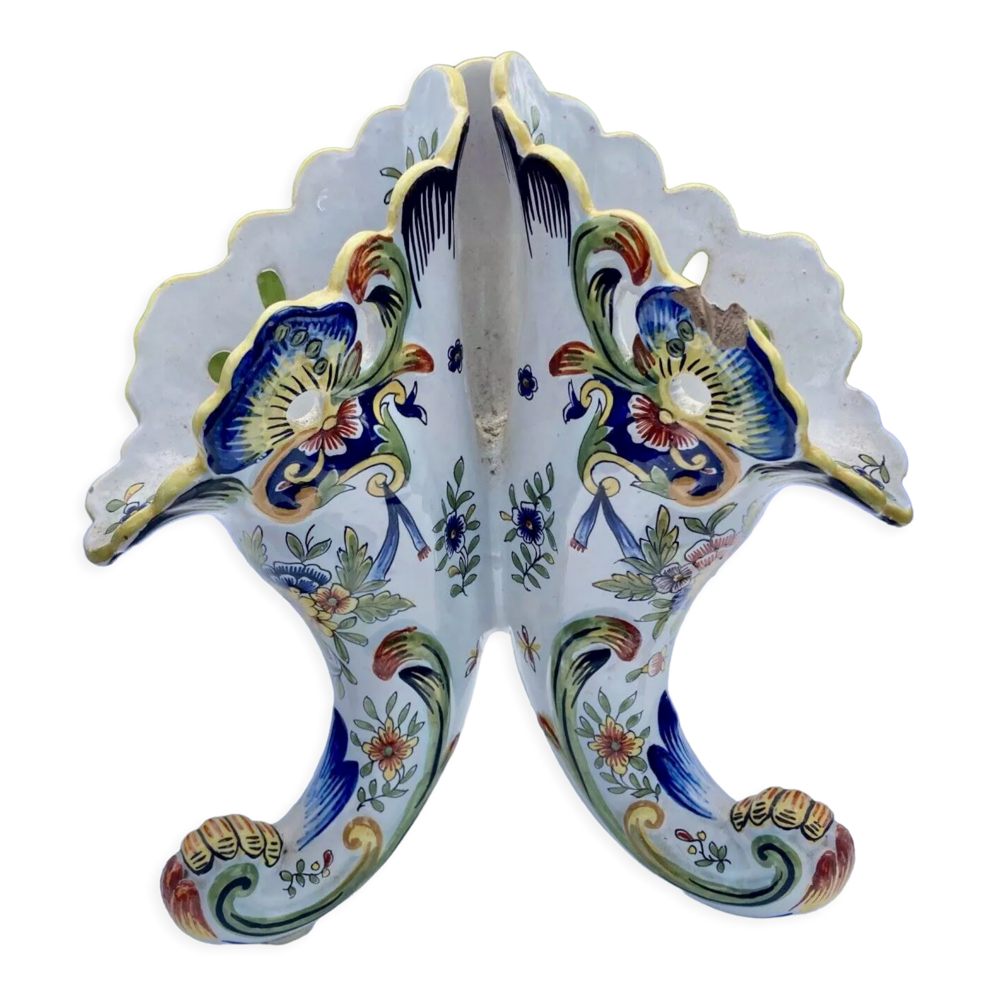 Antique vase, cornucopia in earthenware of courquin furmaintraux desvres