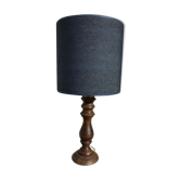Lampe bois massif abat-jour denim