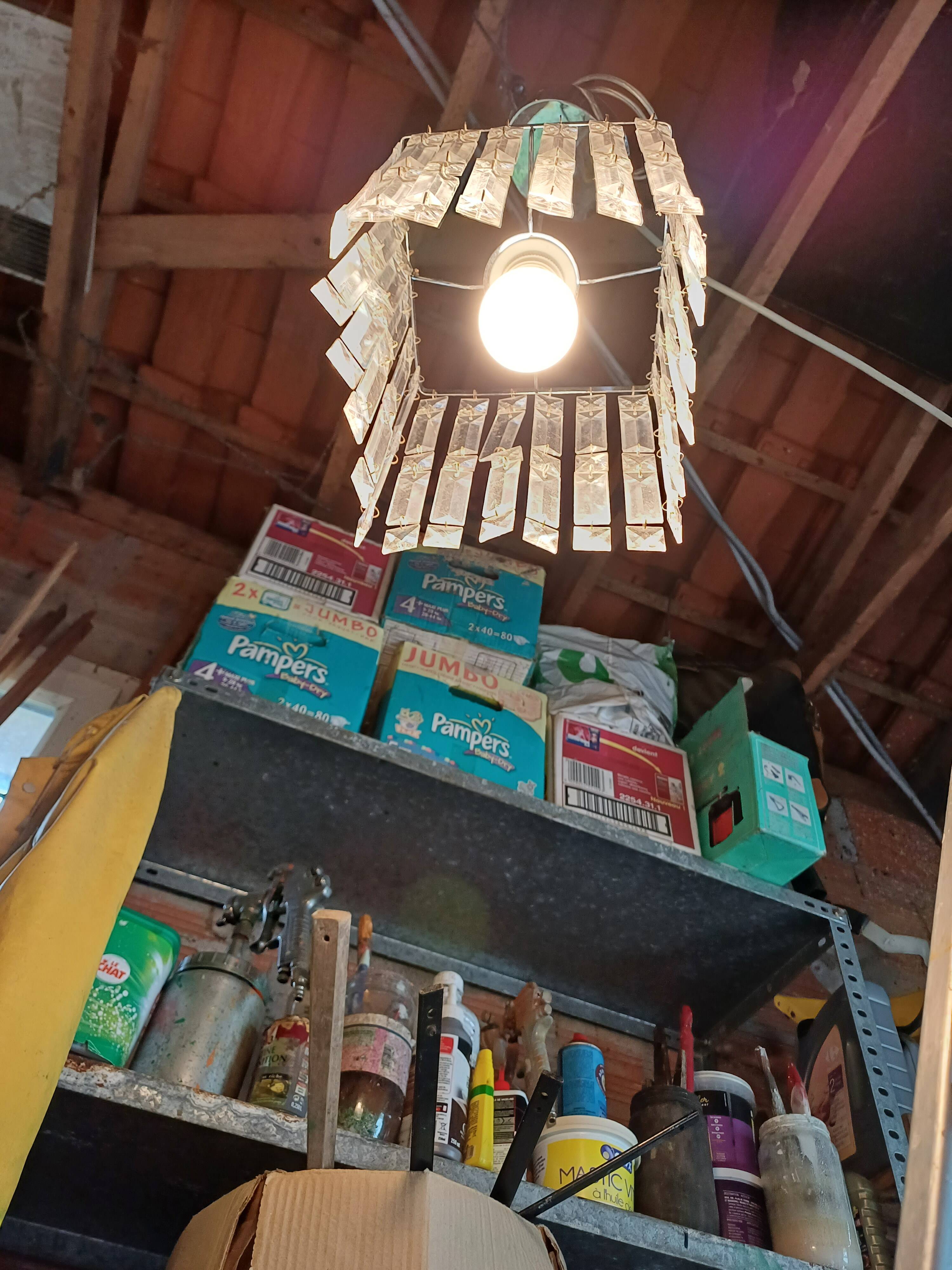 Vintage Chrome Chandelier and Transparent Plastic Pendants