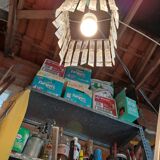 Vintage Chrome Chandelier and Transparent Plastic Pendants