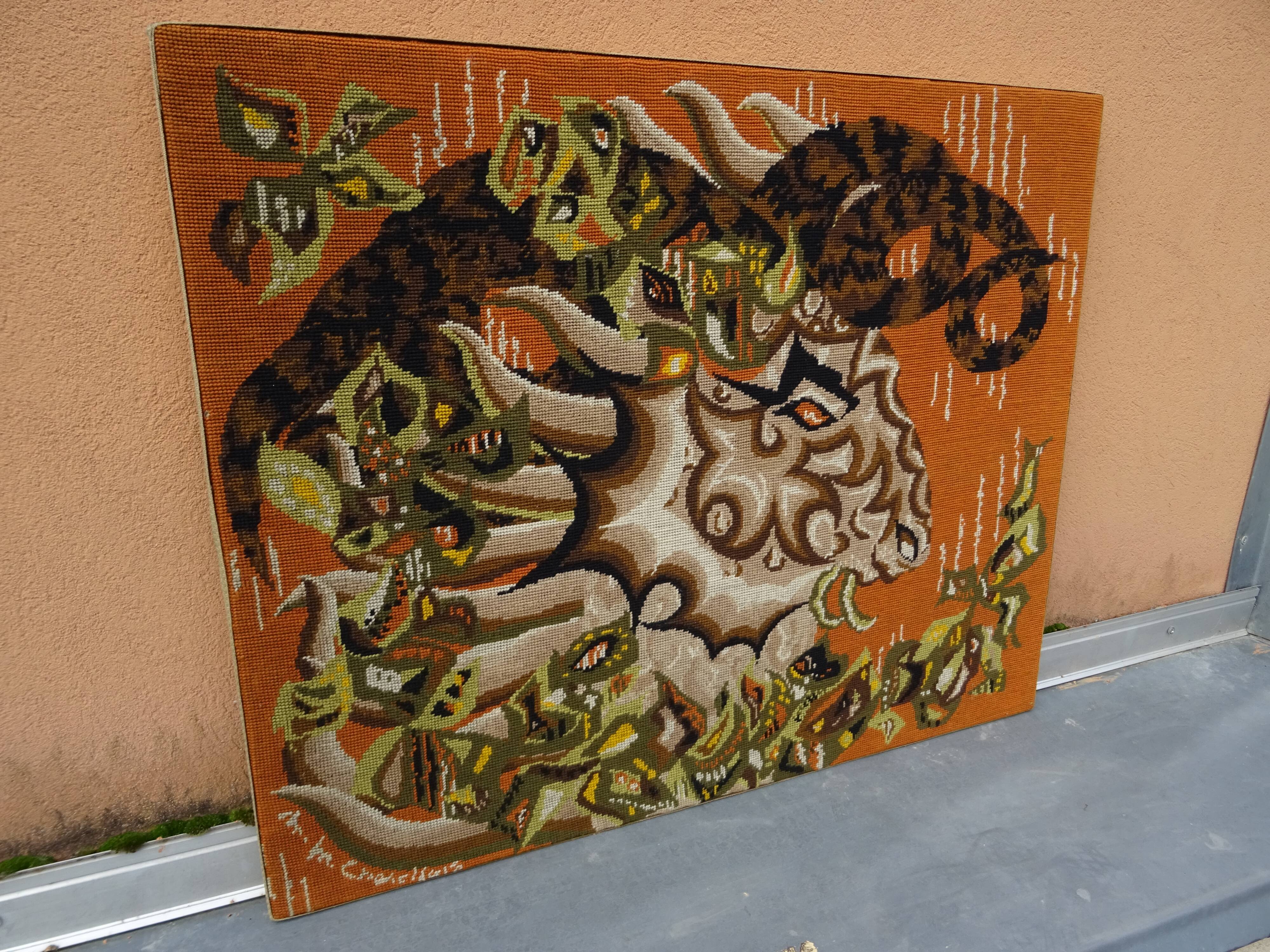 Vintage wall tapestry canvas The Ram M.M. Charollais 60s/70s