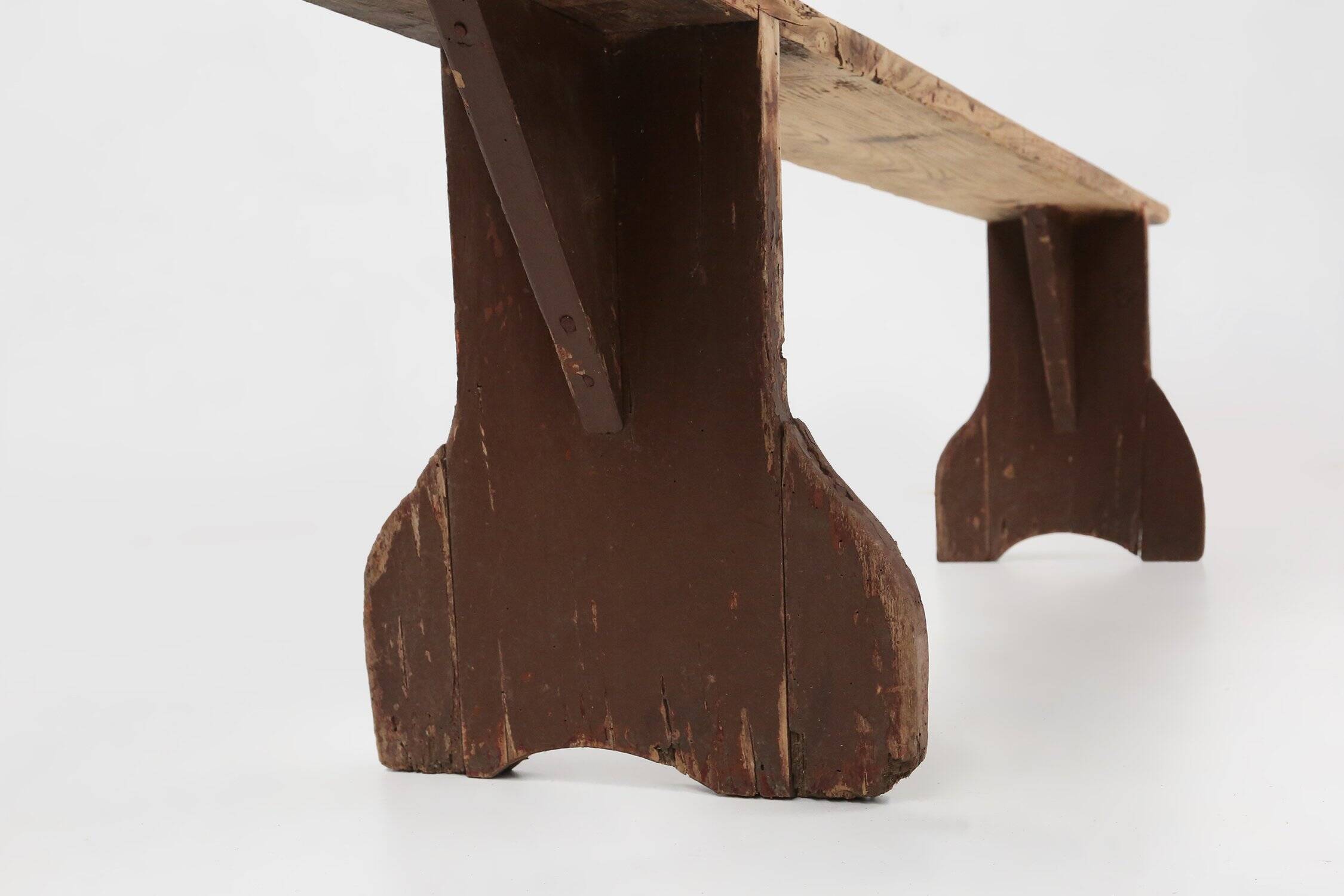 Rustic Wooden Bench in with Brown Painted Feet, France, 1890s