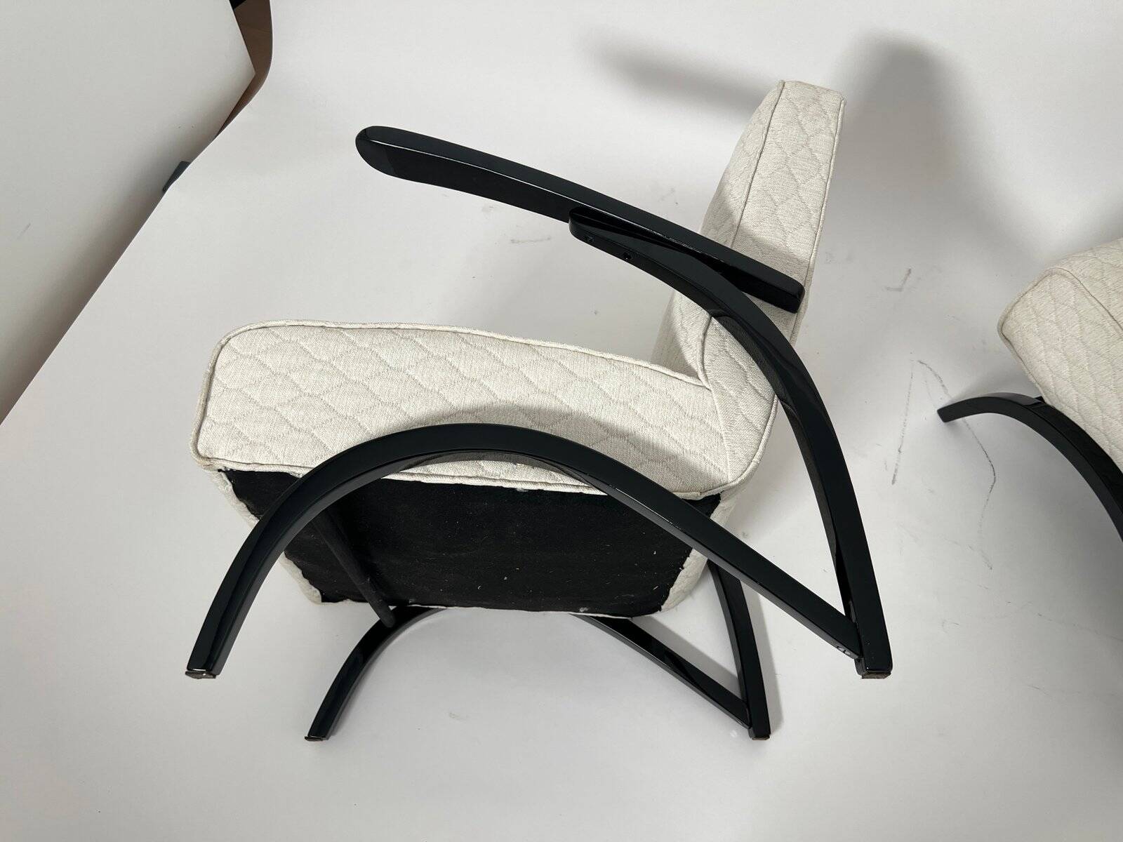 Set of Czechian Art Deco Black Laquered Lounge Chairs attributed to J. Halabala for Up Závody, 1930s