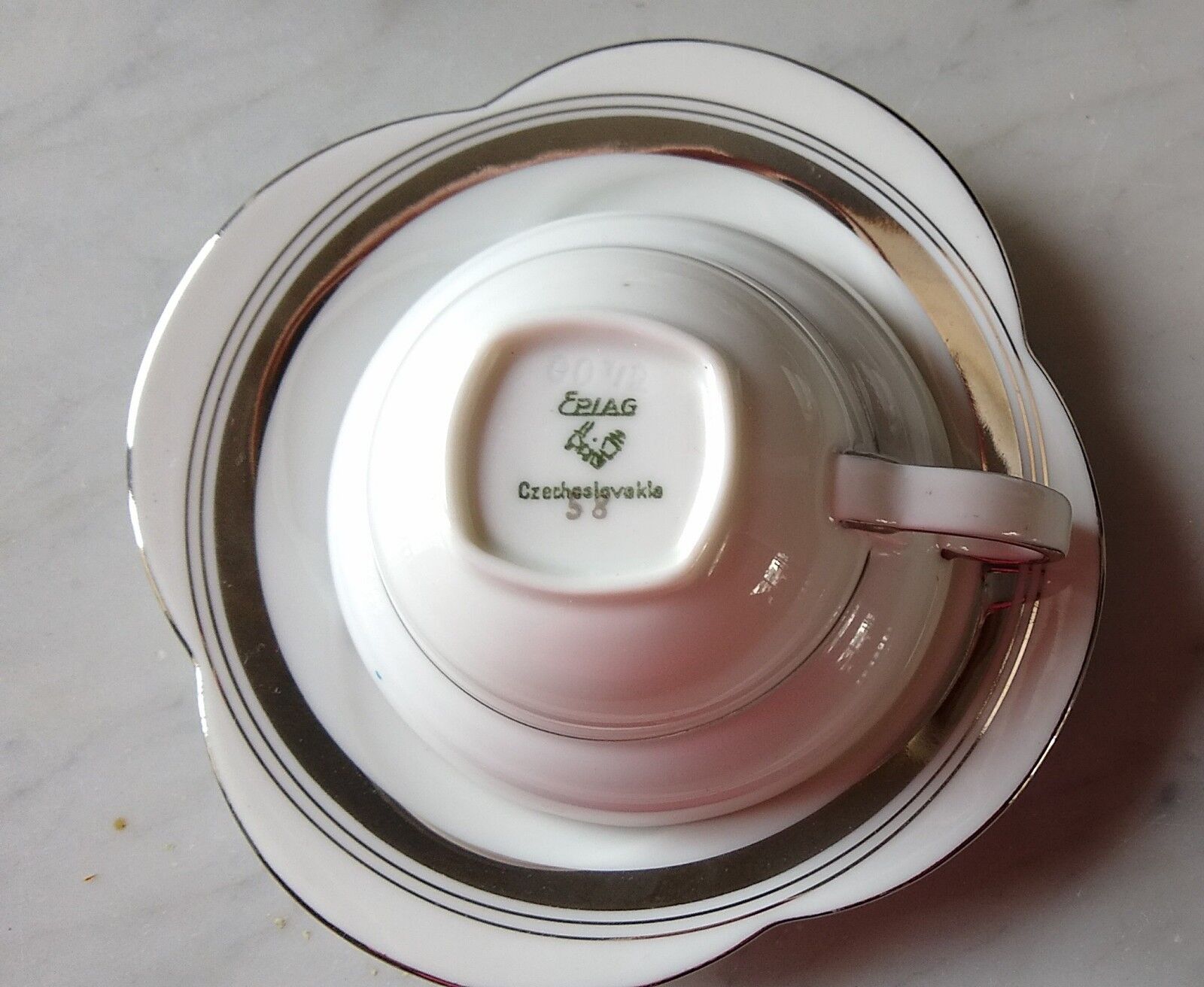 6 coffee cups in fine epiag white and steel gray moiré porcelain