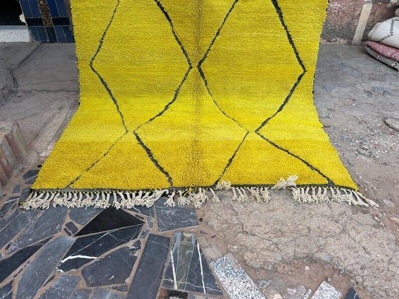 Handmade Berber rug from Oued Zem, yellow, size 140 x 260 cm