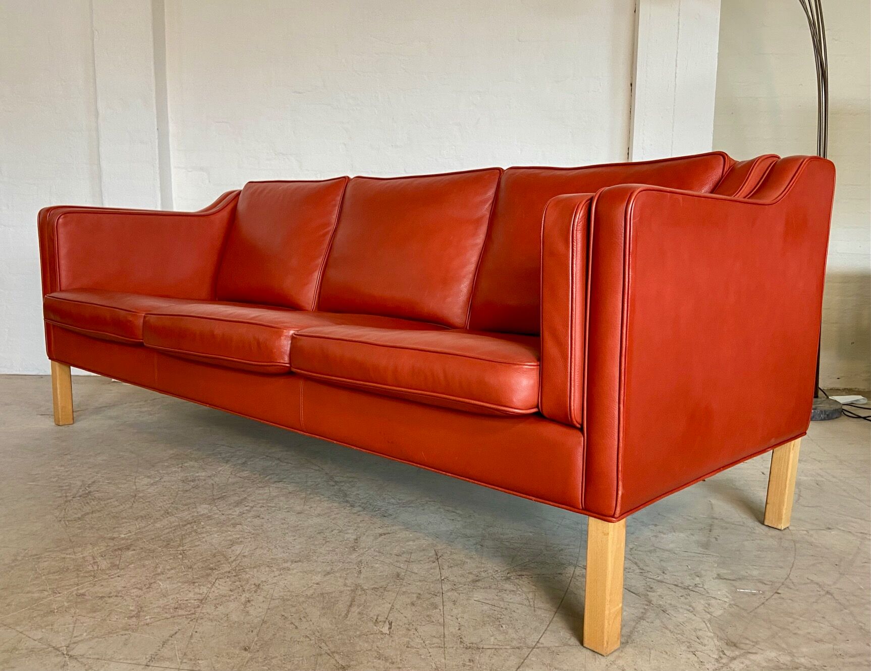 Vintage Danish mid-century Mogens Hansen 3 person cognac leather sofa
