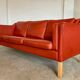 Vintage Danish mid-century Mogens Hansen 3 person cognac leather sofa