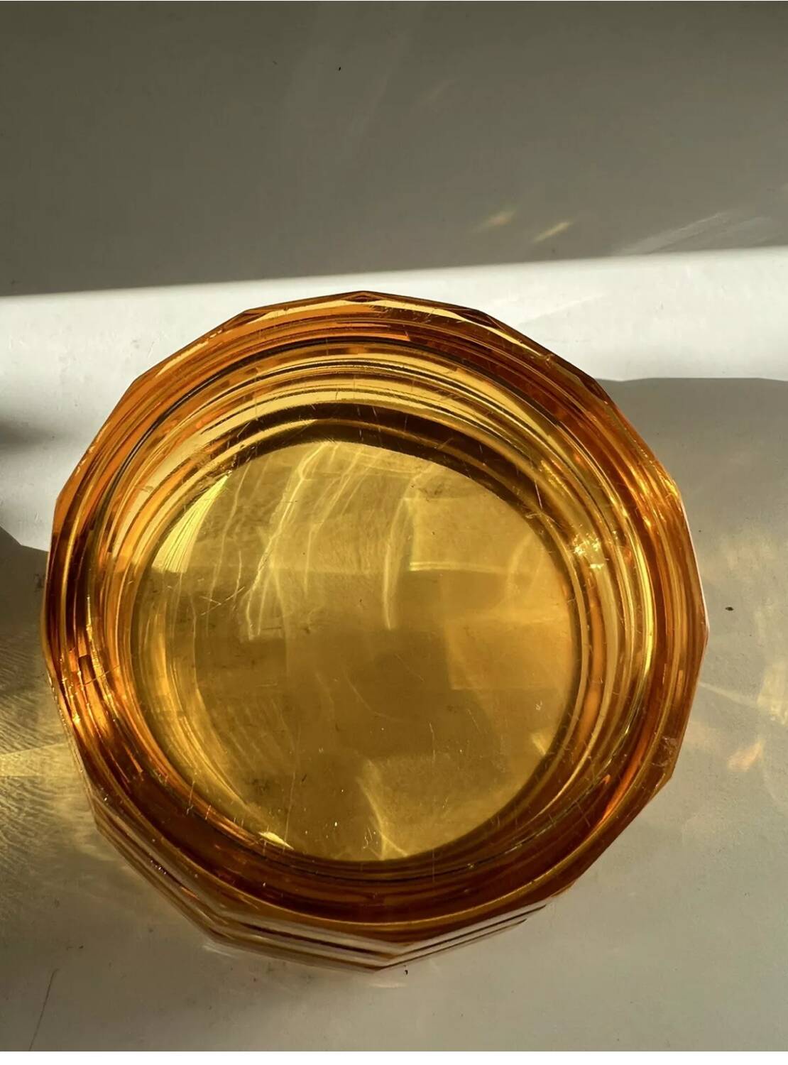 Vintage Bohemian orange crystal sugar bowl/candy dish