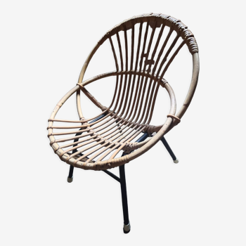 Armchair child rattan wicker base steel vintage 50/60