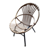 Fauteuil enfant rotin osier piètement acier vintage 50/60