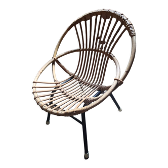 Armchair child rattan wicker base steel vintage 50/60