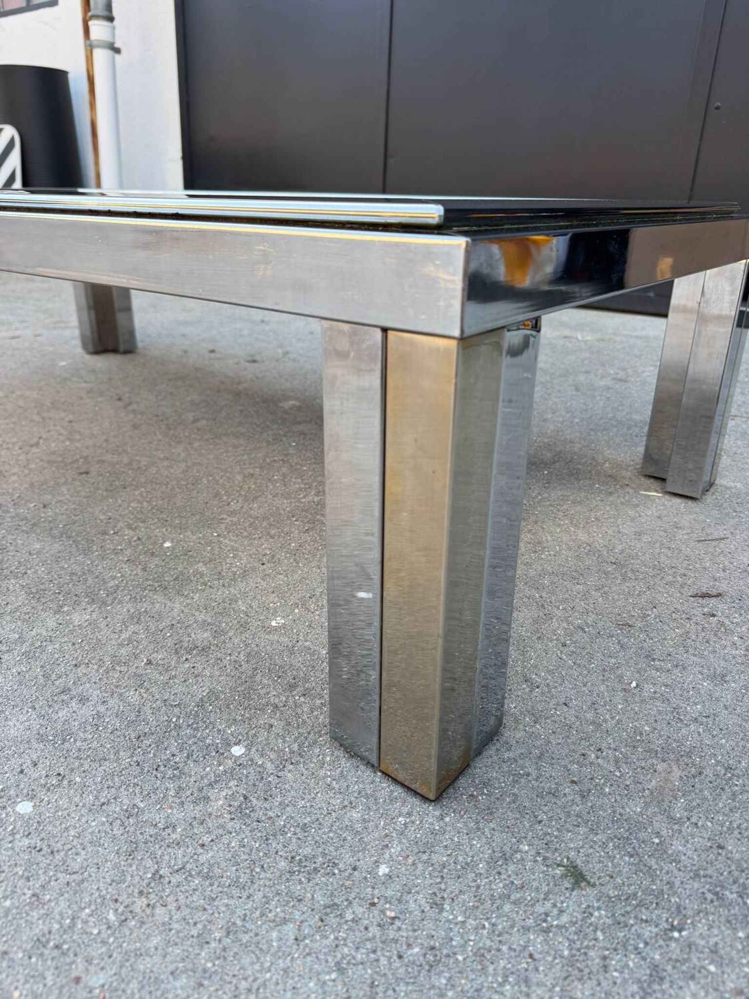 1970s smoked glass chrome coffee table