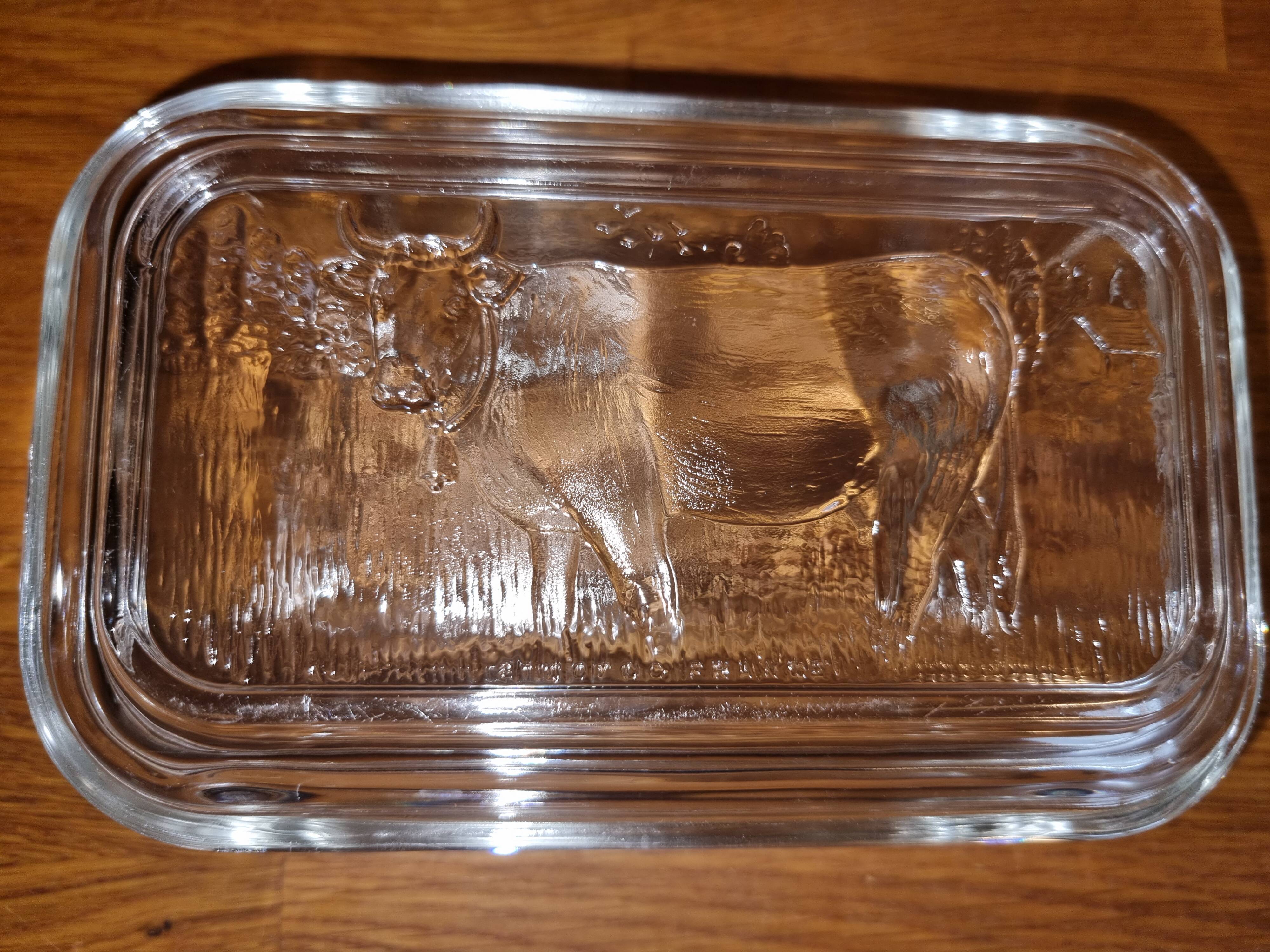 Vintage Pyrex Glass Butter Dish with Lid Cow Pattern
