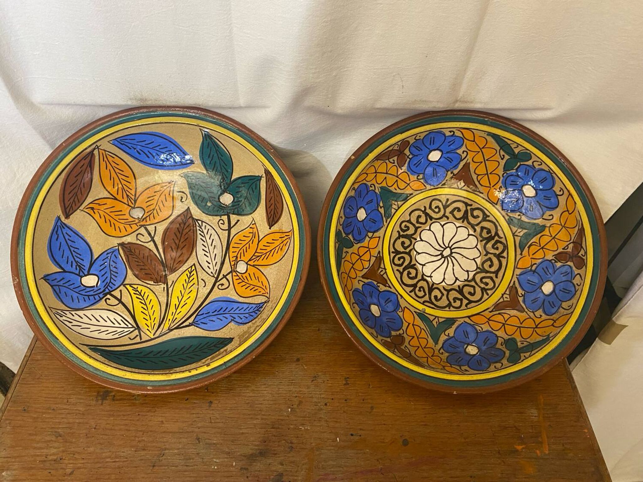 Pair of antique safi moroccan glazed terracotta dishes from the 50s