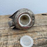 Duo of salt shaker and pepper in the shape of a bird in silver metal and its basket