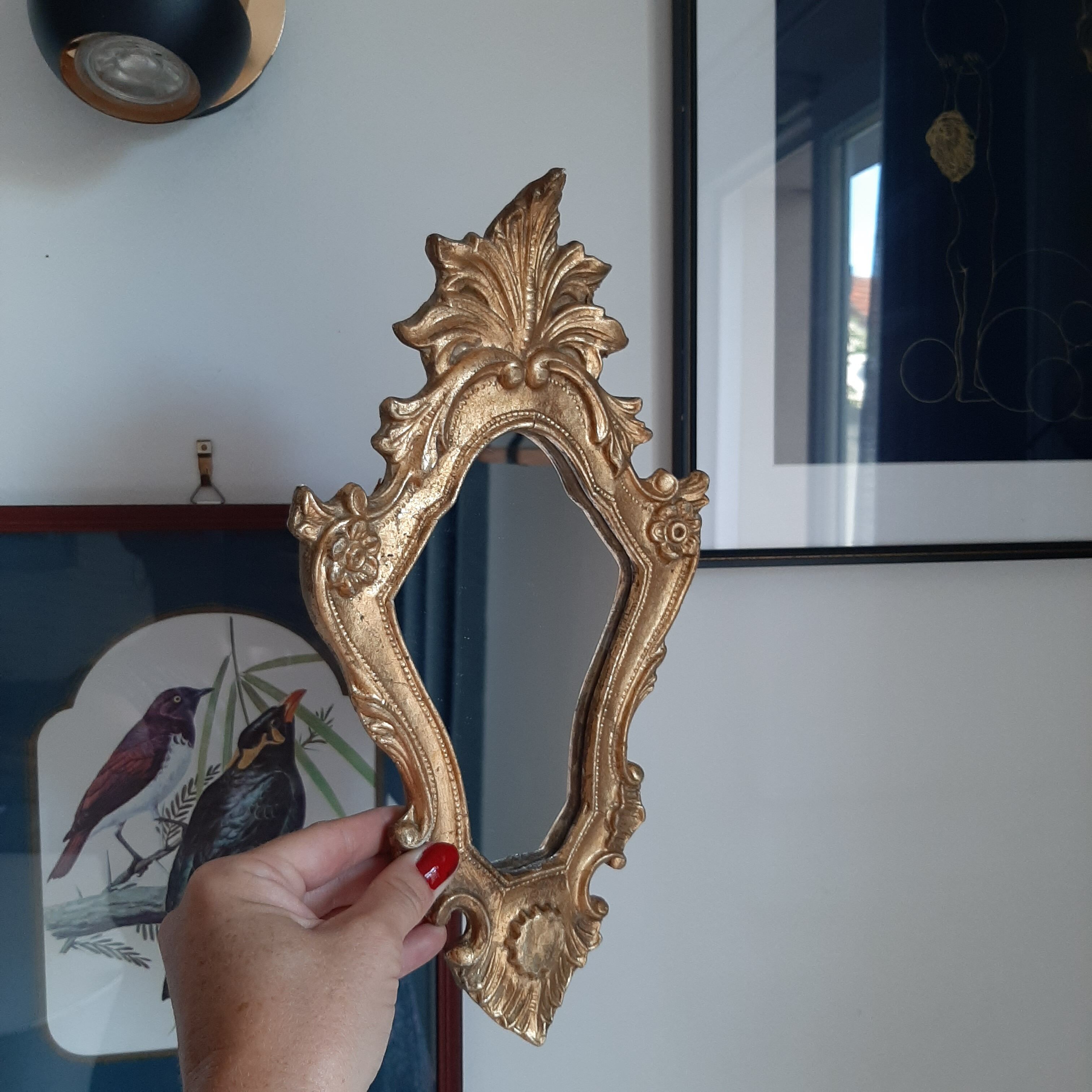 Miroir baroque bois doré et 2 angelots