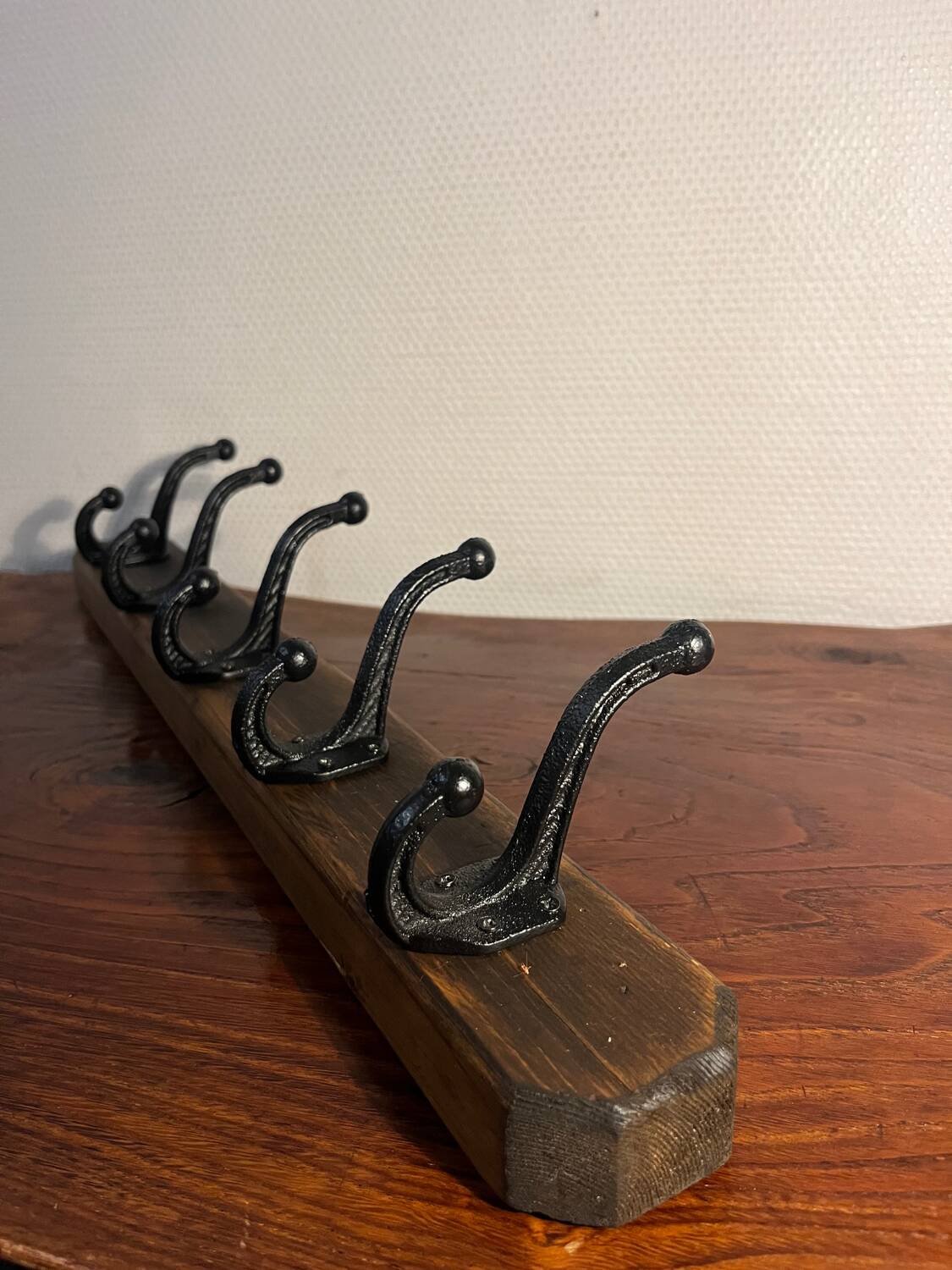 Wooden wall coat rack with 5 hooks